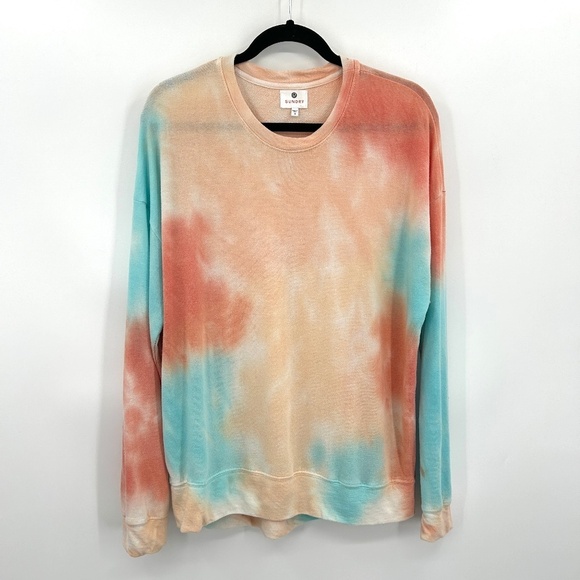 SUNDRY Women's Orange Blue Tie Dye Slouchy Crew Neck Sweatshirt Size Large - Picture 1 of 7